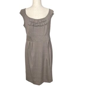 Vtg AA Studio Plaid Ruffle Sheath Dress Taupe Sz 10 90s‎ Modest Dark Academia